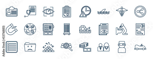 set of most common used web icons in outline style. thin line icons such as credentials, discharge, caduceus, all in one, float, infographics, gold bar, professionals vector.