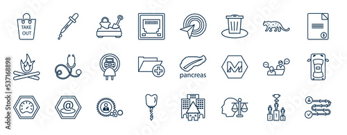 set of most common used web icons in outline style. thin line icons such as take out, rj45, leopard, medical device, pancreas, car top, user management, principles vector.