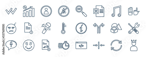 set of most common used web icons in outline style. thin line icons such as double check, pest control, songs, claims, more info, construction tool, balance sheet, middle vector.