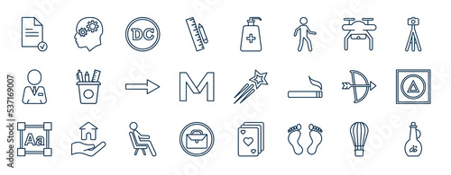 set of most common used web icons in outline style. thin line icons such as consent, measuring, drones, stationary, shooting star, figures, ergonomic, footprints vector.