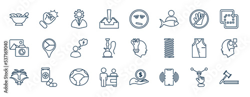 set of most common used web icons in outline style. thin line icons such as herbs, incoming, not allowed, czech rlic, autonomy, simplicity, cabbage, handy vector.