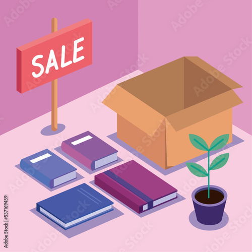sale label and books