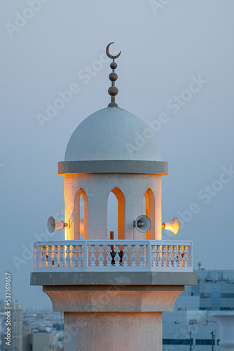 Minart of Doha Masjid at sunset time photo