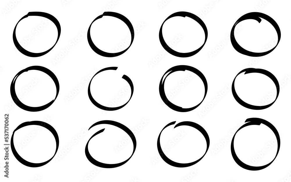 Hand drawn scribble circles icon in flat style. Round doodle loops on white background, vector design elements. Hand drawn scribble circles icon in flat style. Round doodle loops on white background, vector design elements.