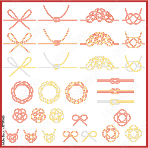 様々な白縁の付いた水引のセット 3本