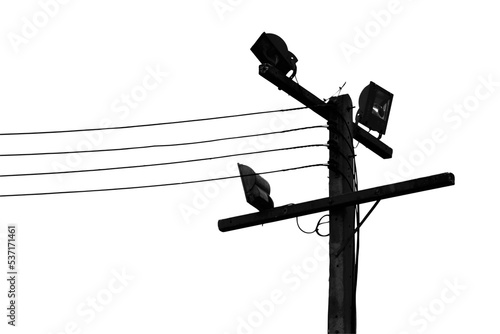 old electric pole isolated on white background.Selection focus.