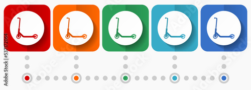 Scooter vector icons, infographic template, set of flat design sport symbol