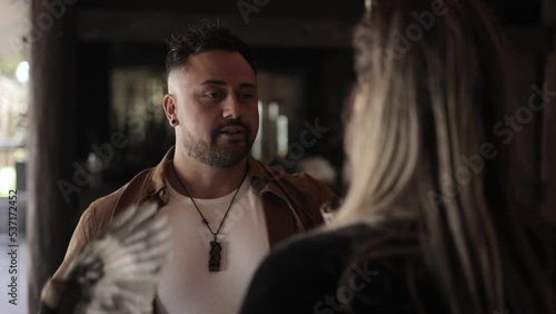 Holistic Shaman burning White Sage Smudging in Energy Cleanse Ritual Ceremony Slow Motion