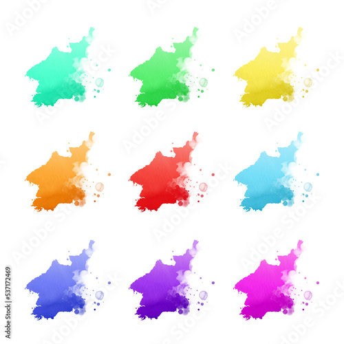 Country map watercolor sublimation backgrounds set on white background. Korea North