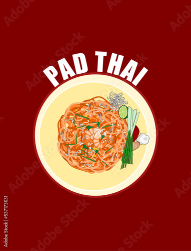 Pad Thai. Thai street food. Vector design. Graphic Elements