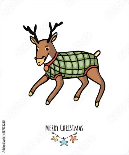 Christmas illustrations  from a set of vector color art on a transparent background  Christmas . Deer  snowman  snowflakes  Christmas toys and sweets.