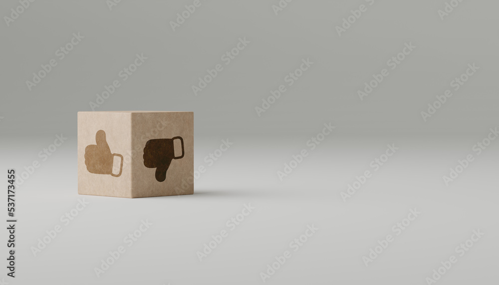 Accepted and rejected concept. thumb up or down on wooden cube with image of pros versus cons. Concept of positive or negative decision. copy space Accepted and rejected concept. thumb up or down on wooden cube with image of pros versus cons. Concept of positive or negative decision. copy space