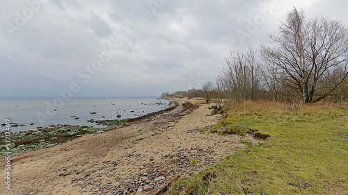 Fototapeta Naklejka Na Ścianę i Meble -  Rocky beach of Tallin Bay sea on Paljasaare peninsula
