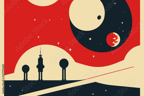 Digital vector illustration of a space station on a planet