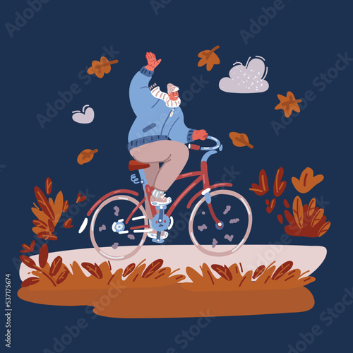 Cartoon vector illustration of Cycling autumn outdoors concept. Man rides in the autumn park in nice weather.
