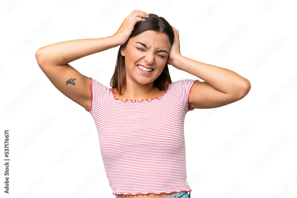 Young caucasian woman isolated on green chroma background doing nervous gesture Young caucasian woman isolated on green chroma background doing nervous gesture