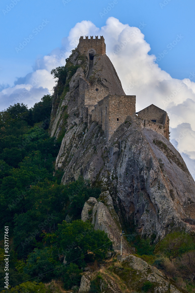remains of the Sperlinga Castle with the crenellated tower of the 11th century carved into the rock