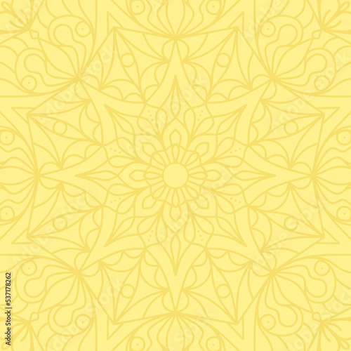 Yellow square background with mandala ornament.