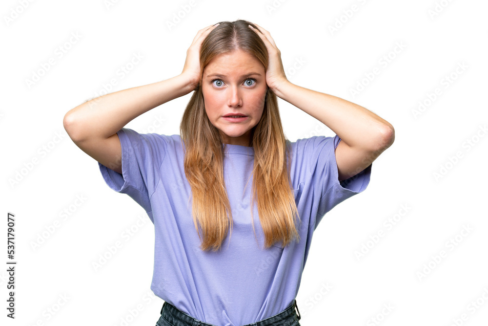 Young beautiful woman over isolated background doing nervous gesture Young beautiful woman over isolated background doing nervous gesture