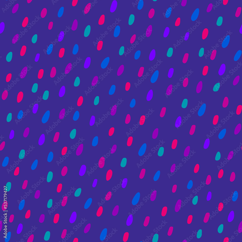 Seamless pattern with multicolored small spots. Colored drops on a purple background.
