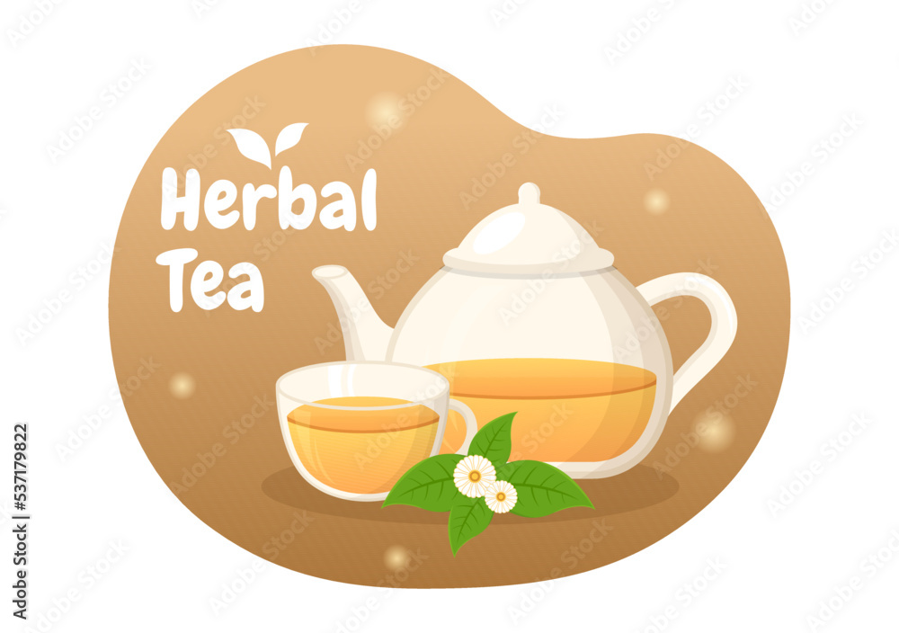 Herbal Tea with Chamomile Leaves of Health Drink Green to Increase Endurance in Template Hand Drawn Cartoon Flat Background Illustration Herbal Tea with Chamomile Leaves of Health Drink Green to Increase Endurance in Template Hand Drawn Cartoon Flat Background Illustration
