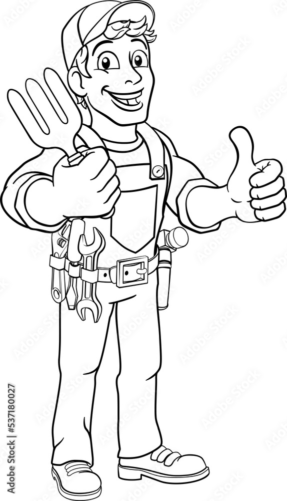 Gardener Garden Fork Tool Handyman Cartoon Man Gardener Garden Fork Tool Handyman Cartoon Man