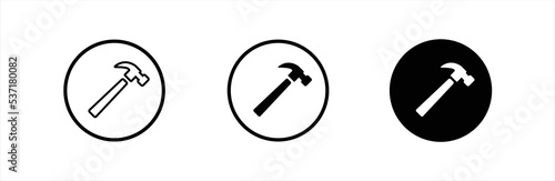 Hammer icon. Hammer icon set. Hammer button symbol. Filled flat sign. Vector illustration.	