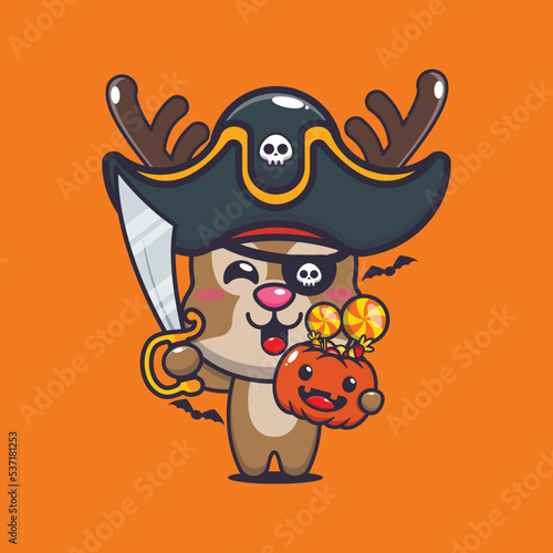 Pirates deer in halloween day. Cute halloween cartoon illustration.