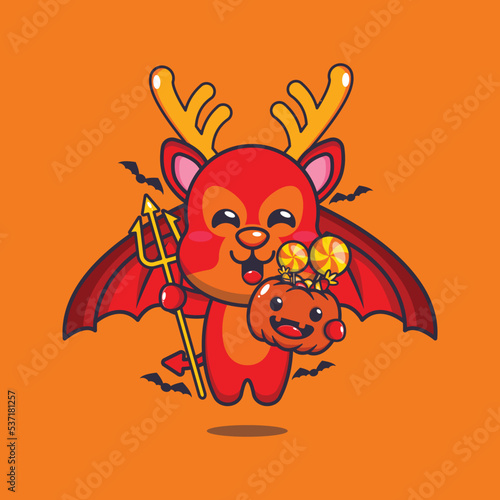 Devil deer in halloween day. Cute halloween cartoon illustration.