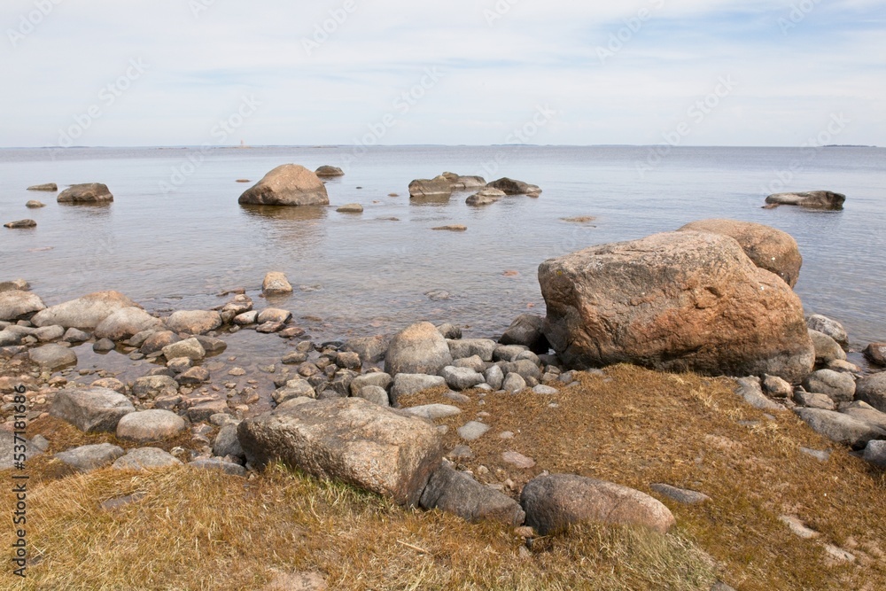 Rocky seashore on the island of Kilpisaari in the Eastern Gulf of Finland National Park, Finland.