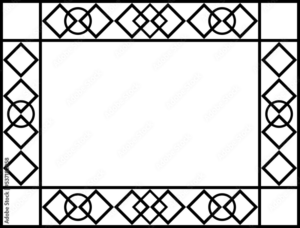 Stained-glass frame in black and white.