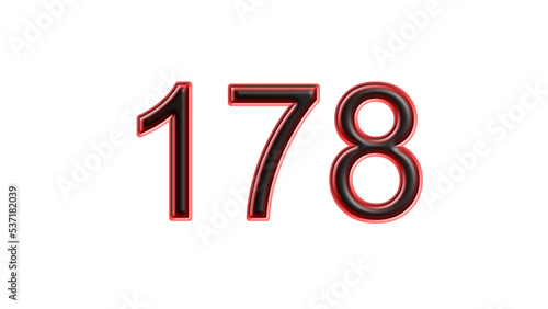 red 178 number 3d effect white background