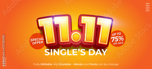 Editable 3d text 11.11 Gradient singles day concept