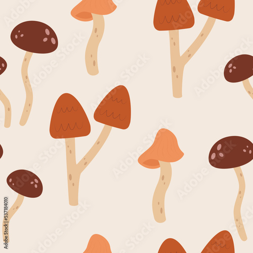 Mushroom pattern. Mushroom vector seamless pattern. Cartoon mushroom background.