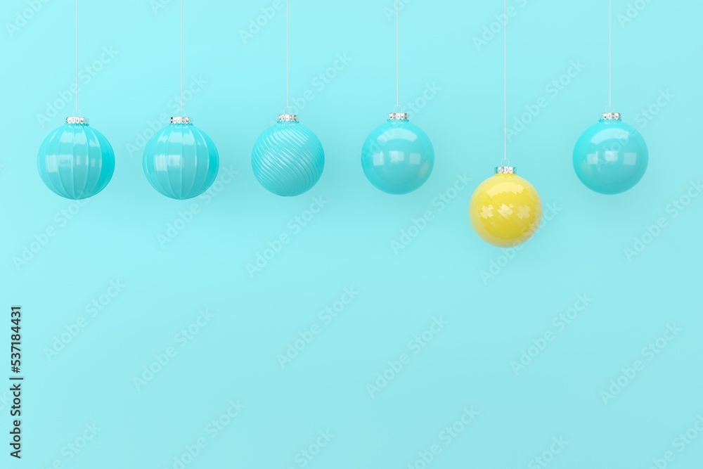 Ornament Christmas decoration hanging among blue ornament Christmas decoration on blue background. 3D Render.
Ornament Christmas decoration hanging among blue ornament Christmas decoration on blue background. 3D Render.