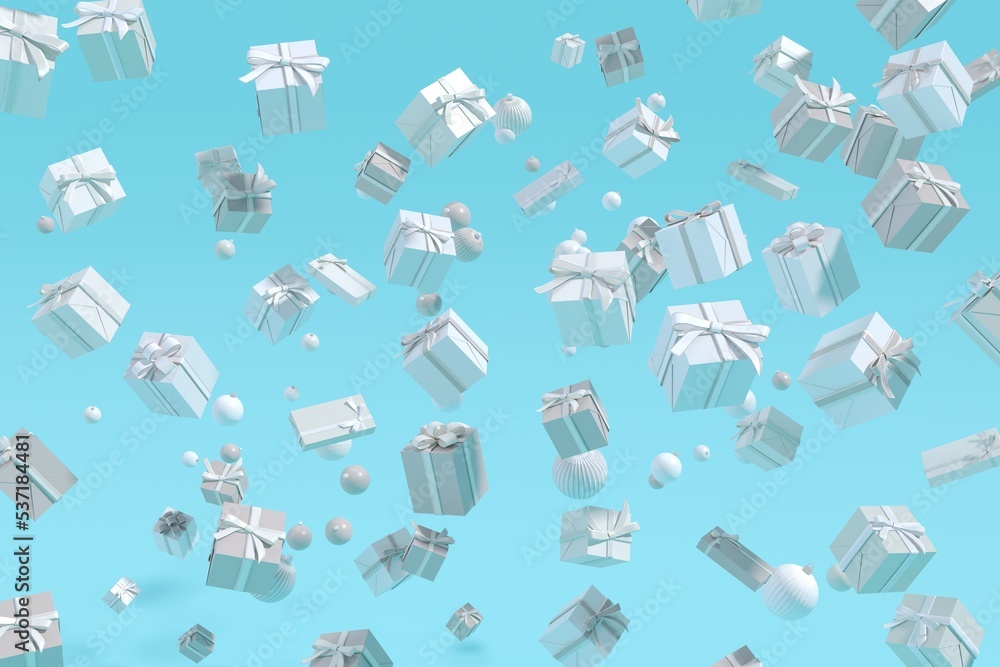 Many Gift box Set of Blue color collection floating on white background. 3D Render. Christmas concept idea Many Gift box Set of Blue color collection floating on white background. 3D Render. Christmas concept idea
