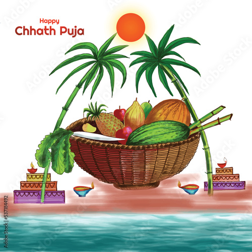 Traditional festival of happy chhath puja background photo