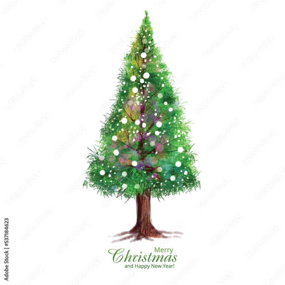Artistic beautiful christmas line tree card on white background Artistic beautiful christmas line tree card on white background
