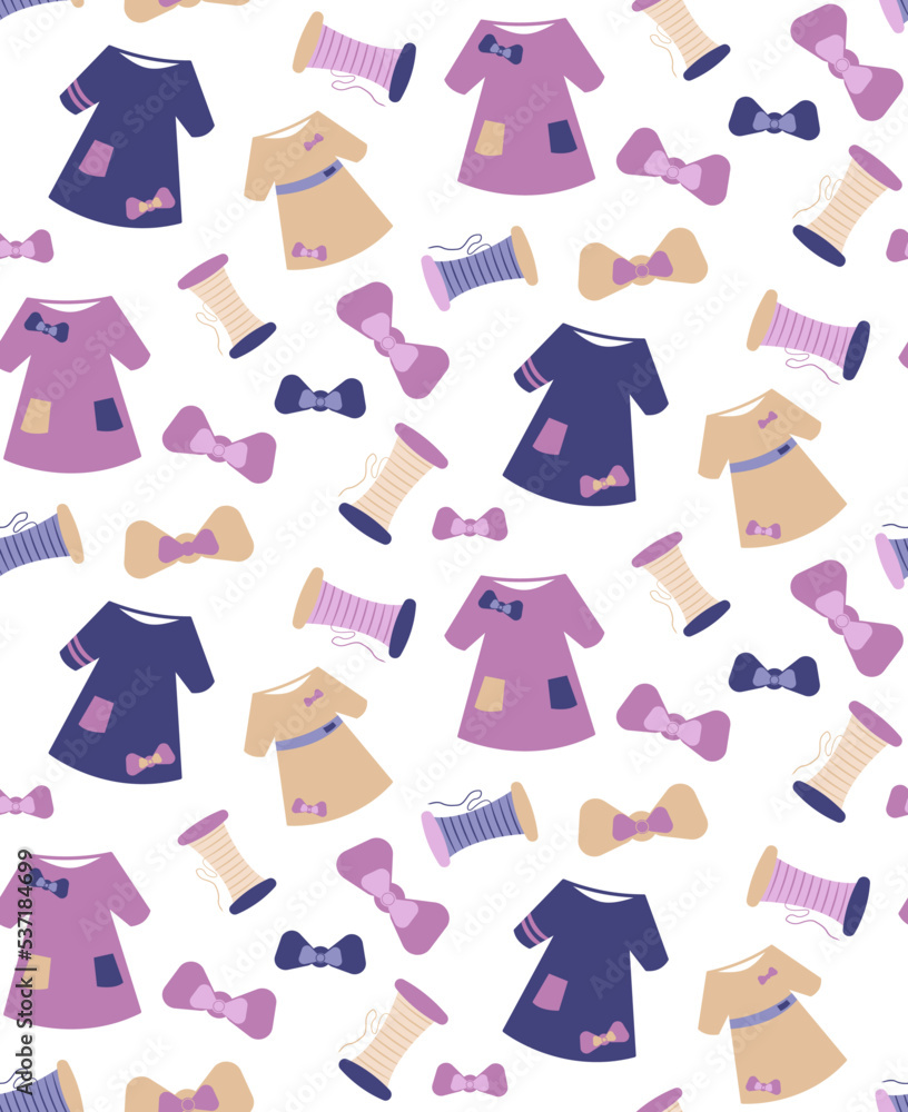 Seamless pattern with dresses in beautiful style. Decorative textile print or cover. Vector illustration Seamless pattern with dresses in beautiful style. Decorative textile print or cover. Vector illustration