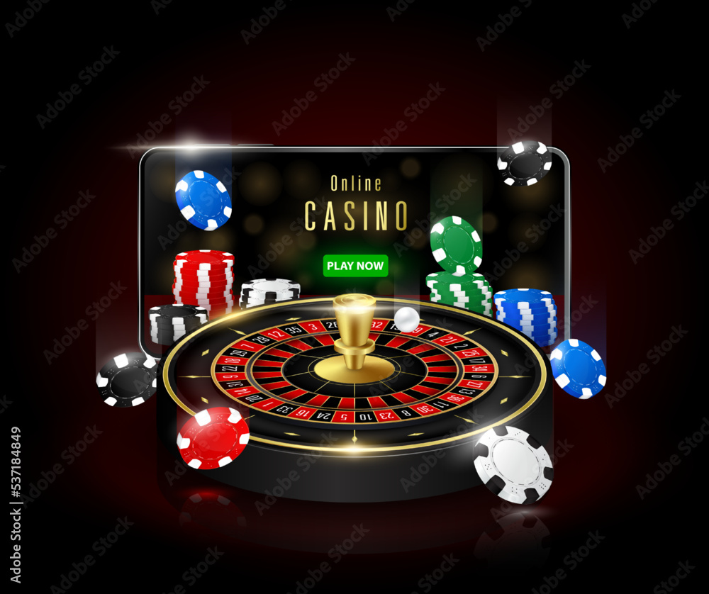 Premium Vector  Online casino play now concept with 3d roulette