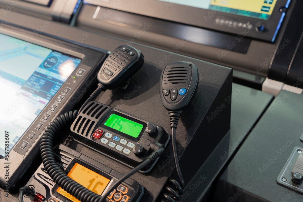 Vessel Nautical Navigational control panel and vhf radio Stock Photo Adobe Stock