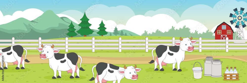 Cute and nice design of Milking cows and interior objects vector design Cute and nice design of Milking cows and interior objects vector design