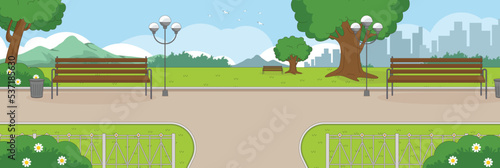 Cute and nice design of Park with furniture and interior objects vector design