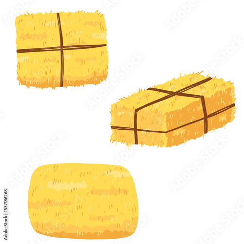 Agricultural haycock in cartoon flat style, rural hay rolled stack, dried farm haystack. Vector illustration of fodder straw