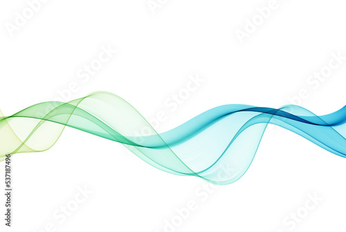 Abstract smoky transparent wave flow blue and green color.