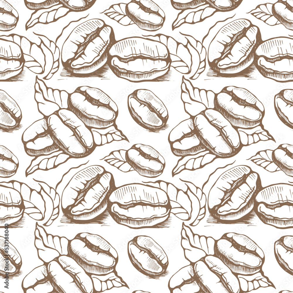 Seamless pattern with coffee beans on a white background. Hand drawn vector illustration. Seamless pattern with coffee beans on a white background. Hand drawn vector illustration.