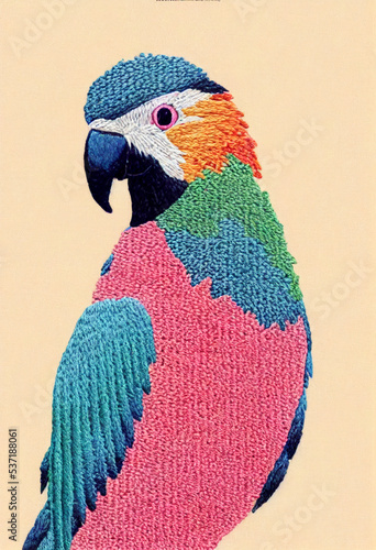 Parrot and flower embroidery photo