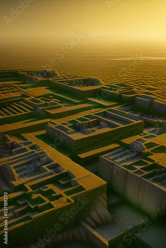 Ancient buildings from Mesopotamia era, 3000BC. Illustrations. photo