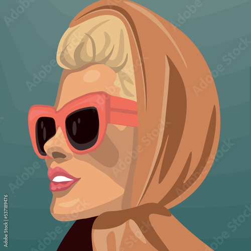 Pin-up girl in a headscarf and glasses blonde
