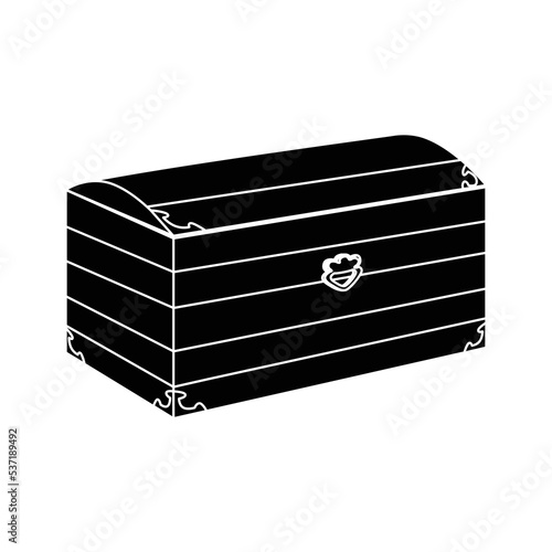 Chest silhouette. Closed wooden simple chest with a flat lid. For storage or wealth